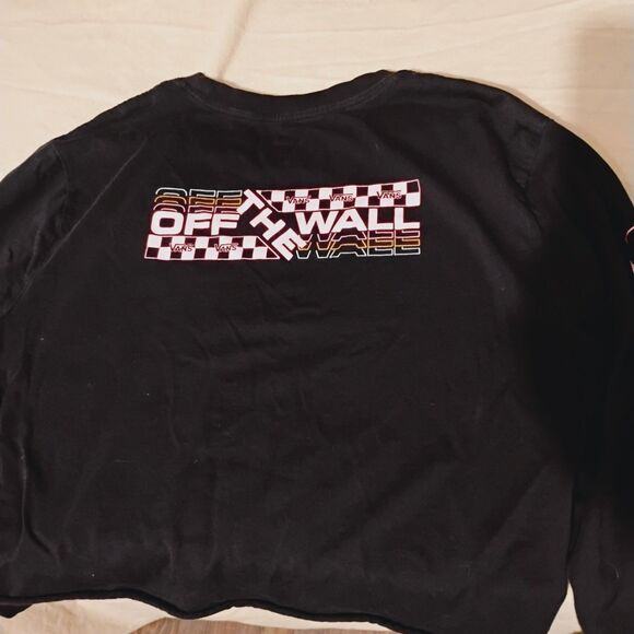 Vans Women’s Black & Pink Checkerboard “Off The Wall” Cropped Long Sleeve Large - Picture 2 of 6